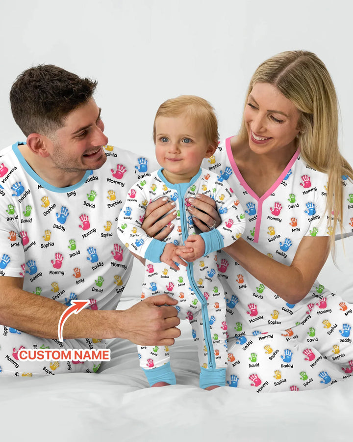 First Mother Day - Handprints Bamboo Two Piece Long Sleeve Pajama Set