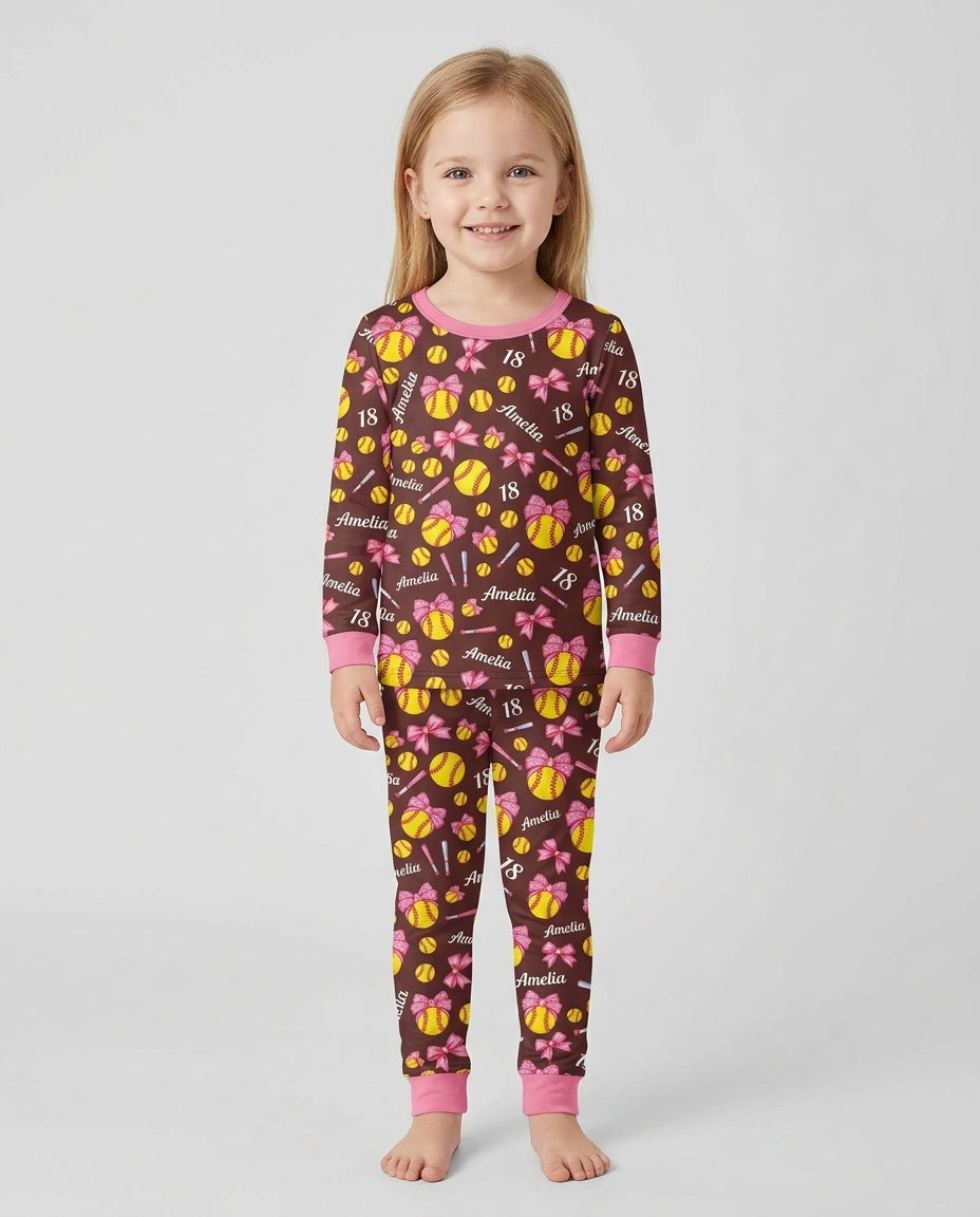 Little Softball Star Bamboo Two Piece Long Sleeve Pajama Set