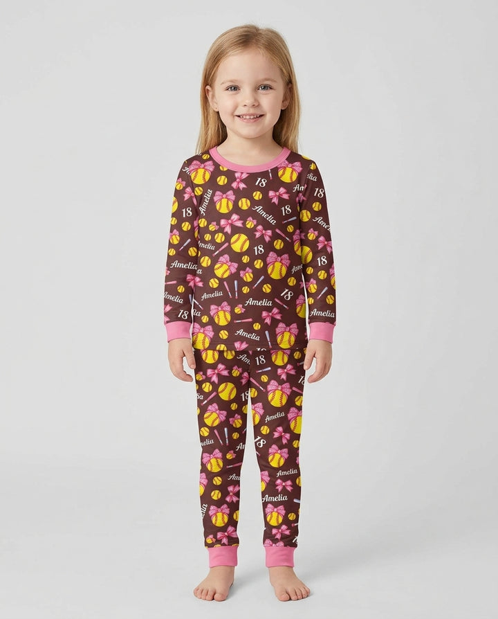 Little Softball Star Bamboo Two Piece Long Sleeve Pajama Set