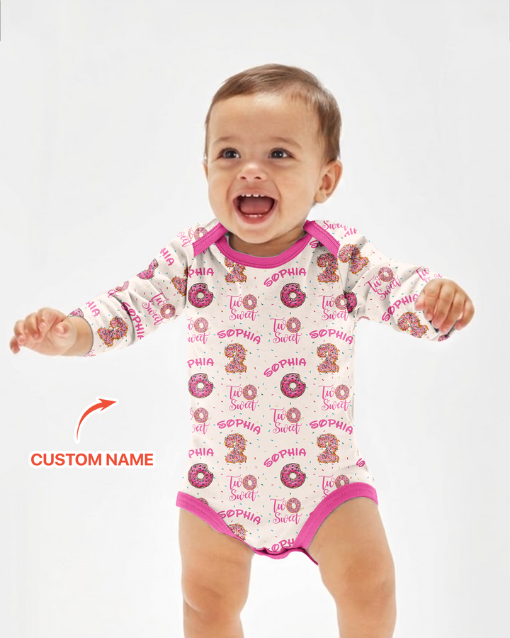 Custom Name Two Sweet Donut Bamboo Bodysuit