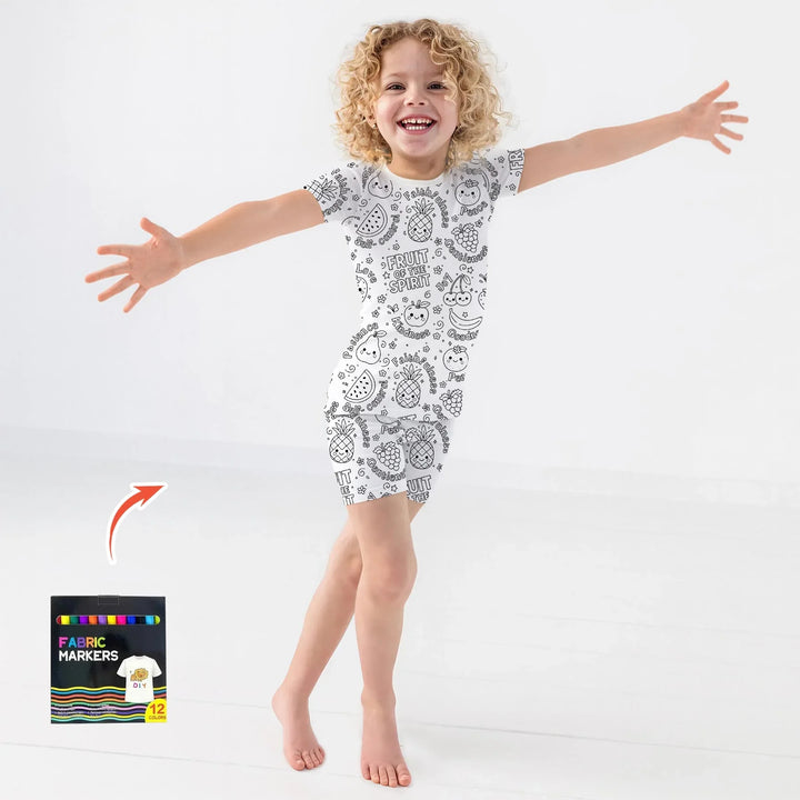All Colorable Fruit of the Spirit Bamboo Two Piece Short Sleeve Shorts Pajama Set