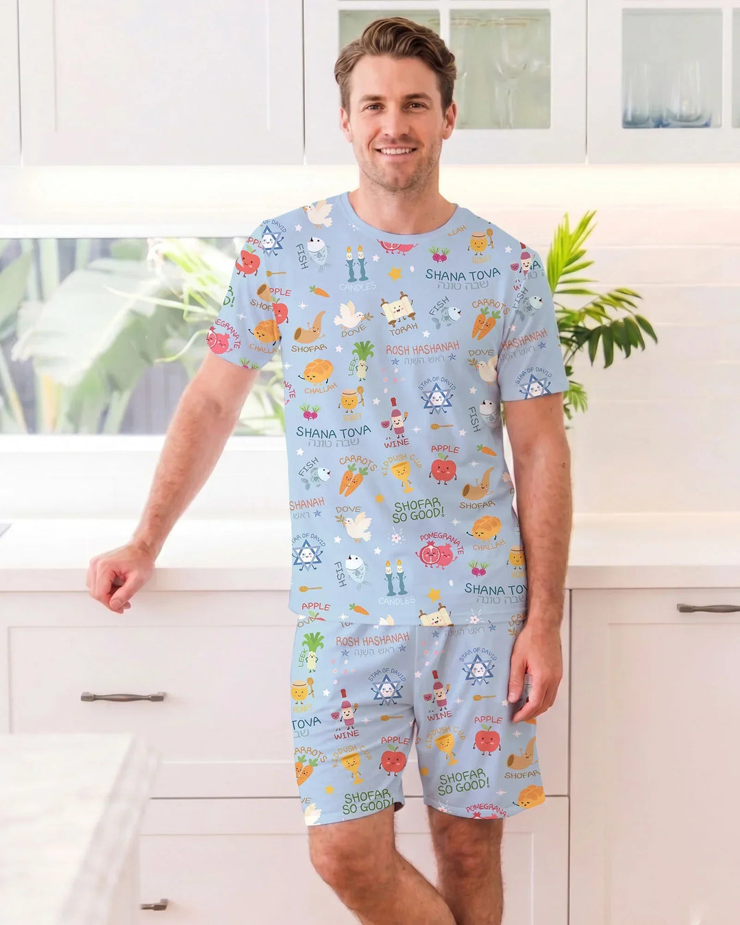Family Rosh Hashanah Matching Bamboo Men Short Sleeve Short Pajama Set