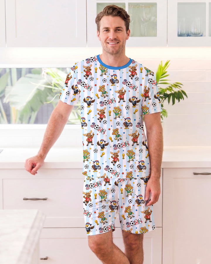 Striped Cute Mascots Soccer Cup 2026 Bamboo Women Short Sleeve Short Pajama Set