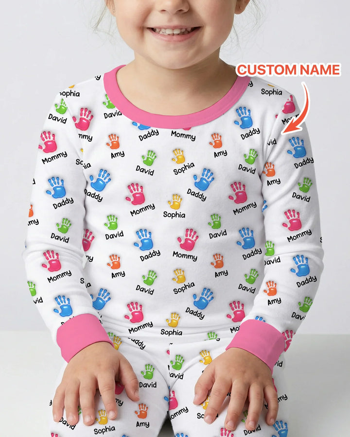 First Mother Day - Handprints Bamboo Two Piece Long Sleeve Pajama Set