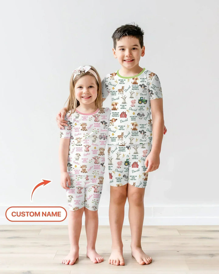 Custom Name God Says I Am Farm Animals Bamboo Two Piece Short Sleeve Shorts Pajama Set