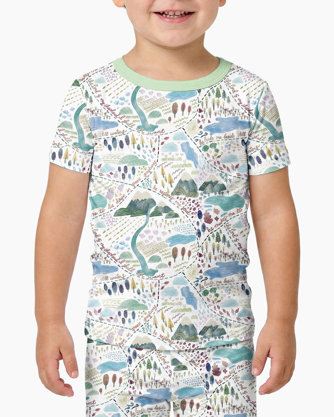Whimsical Psalms 23 Map Bamboo Two Piece Short Sleeve Pajama Set