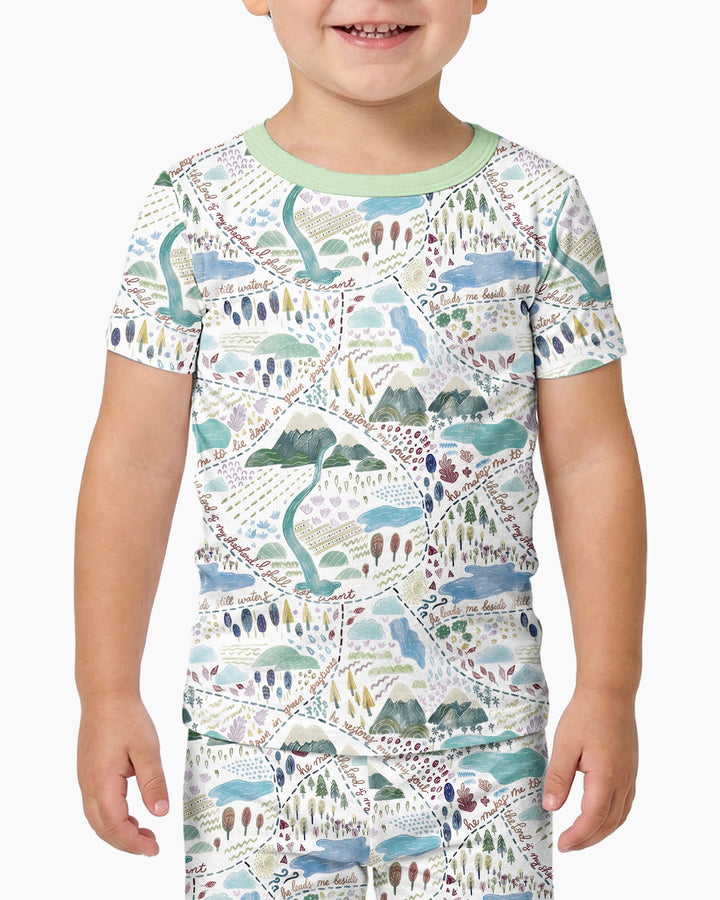 Whimsical Psalms 23 Map Bamboo Two Piece Short Sleeve Pajama Set