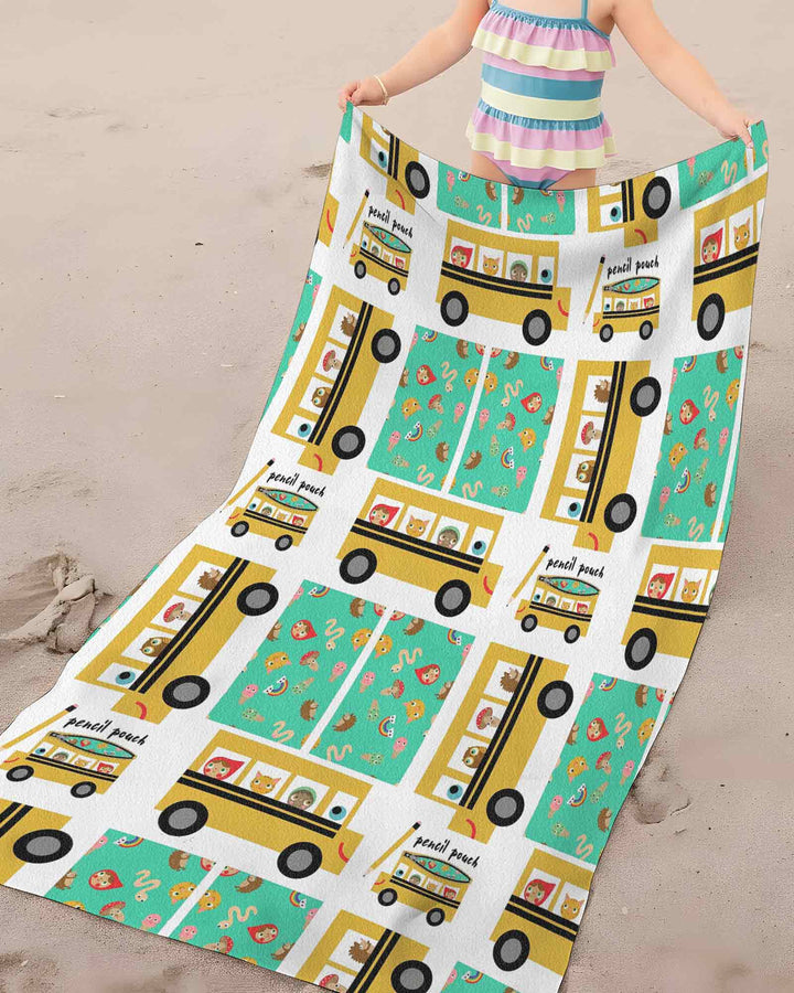 School Bus Adventures Bamboo Beach Towel