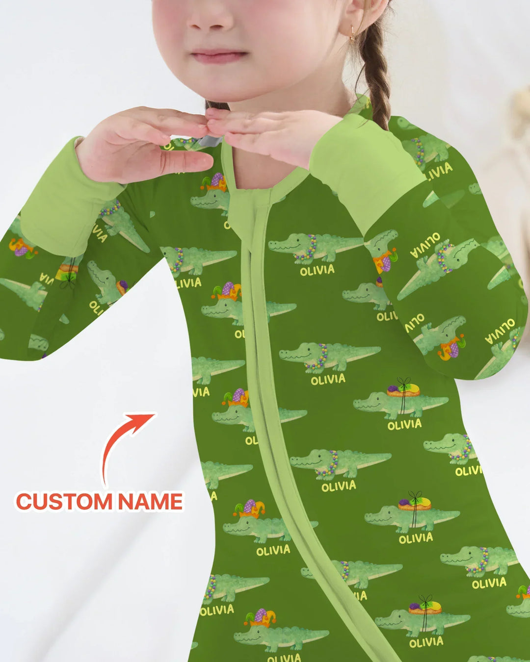 Custom Name Mardi Gras Gator Bamboo Convertible Zippy