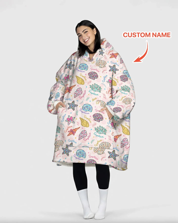 Custom Name Seaside Wildflower Summer Bamboo Blanket Hoodie