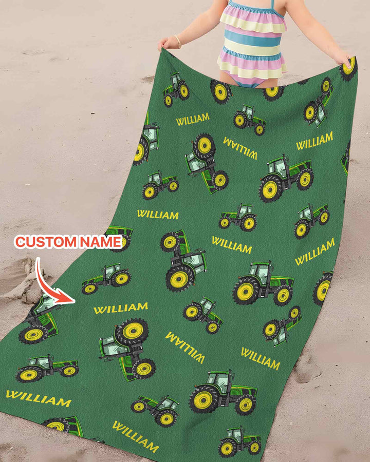 Custom Name Green Tractors Matching Daddy & Me  Beach Towel