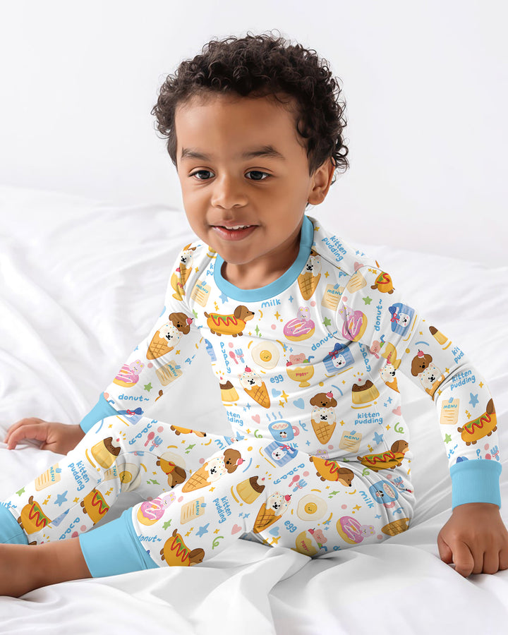 Cute Snack And Puppy Bamboo Two Piece Long Sleeve Pajama Set