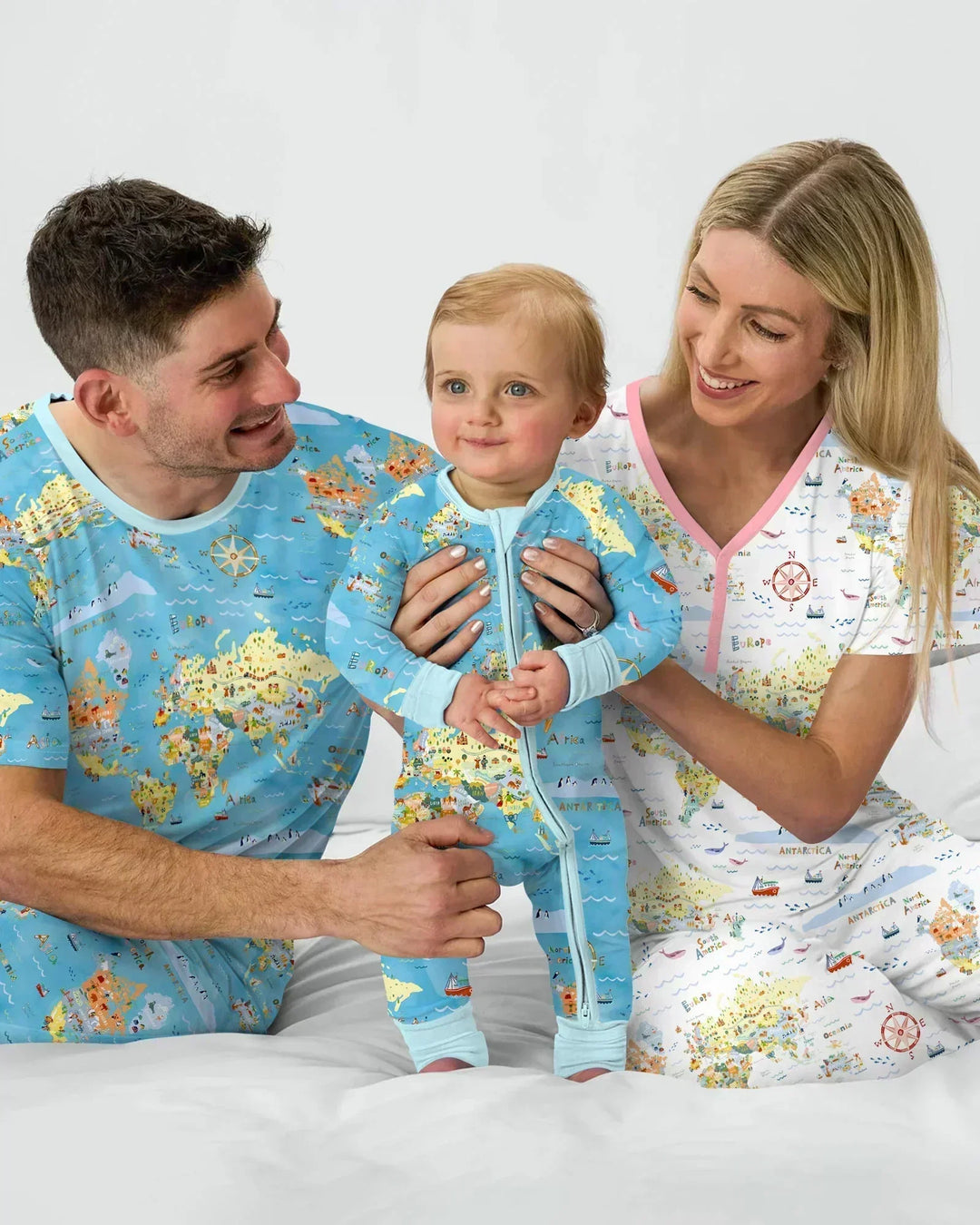 Whimsical World Map Family Matching Bamboo Women Pajama Set