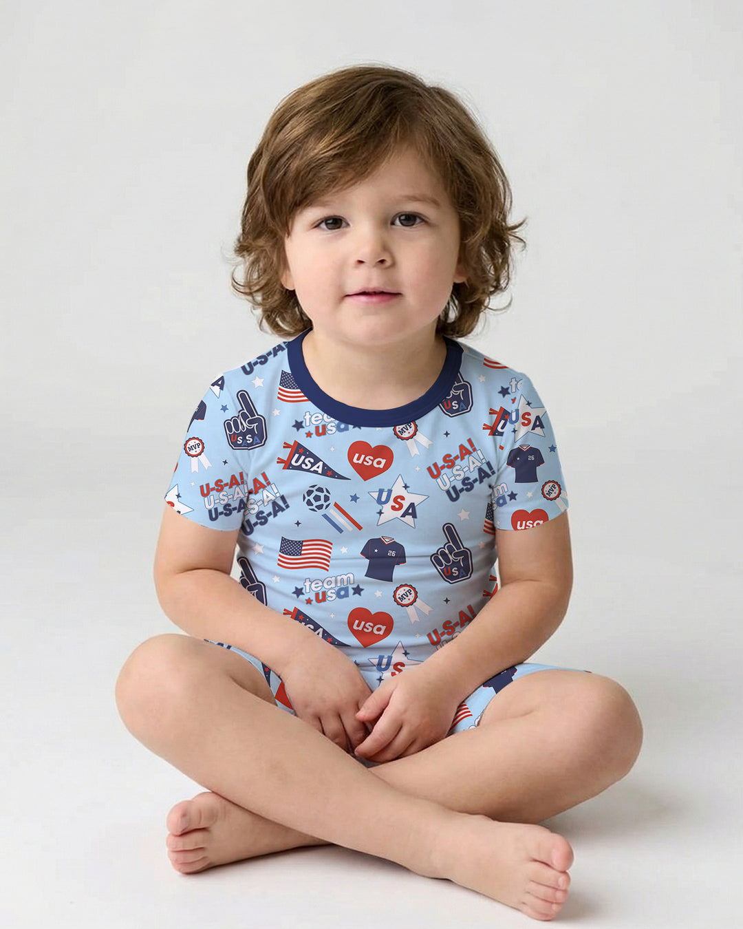 Soccer Party Team USA Bamboo Two Piece Short Sleeve Shorts Pajama Set