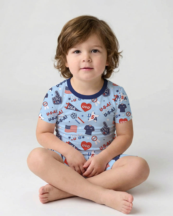 Soccer Party Team USA Bamboo Two Piece Short Sleeve Shorts Pajama Set