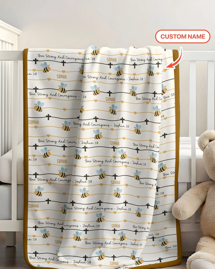 Bee Strong And Courageous Custom Name Bamboo Blanket