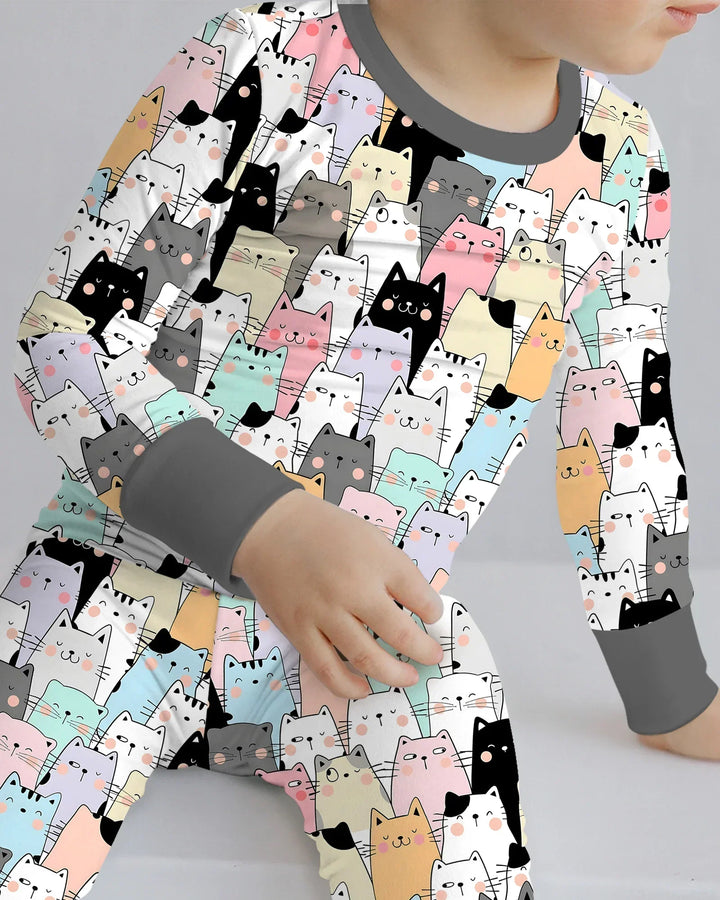 Purrfect Crowd Bamboo Two Piece Long Sleeve Pajama Set