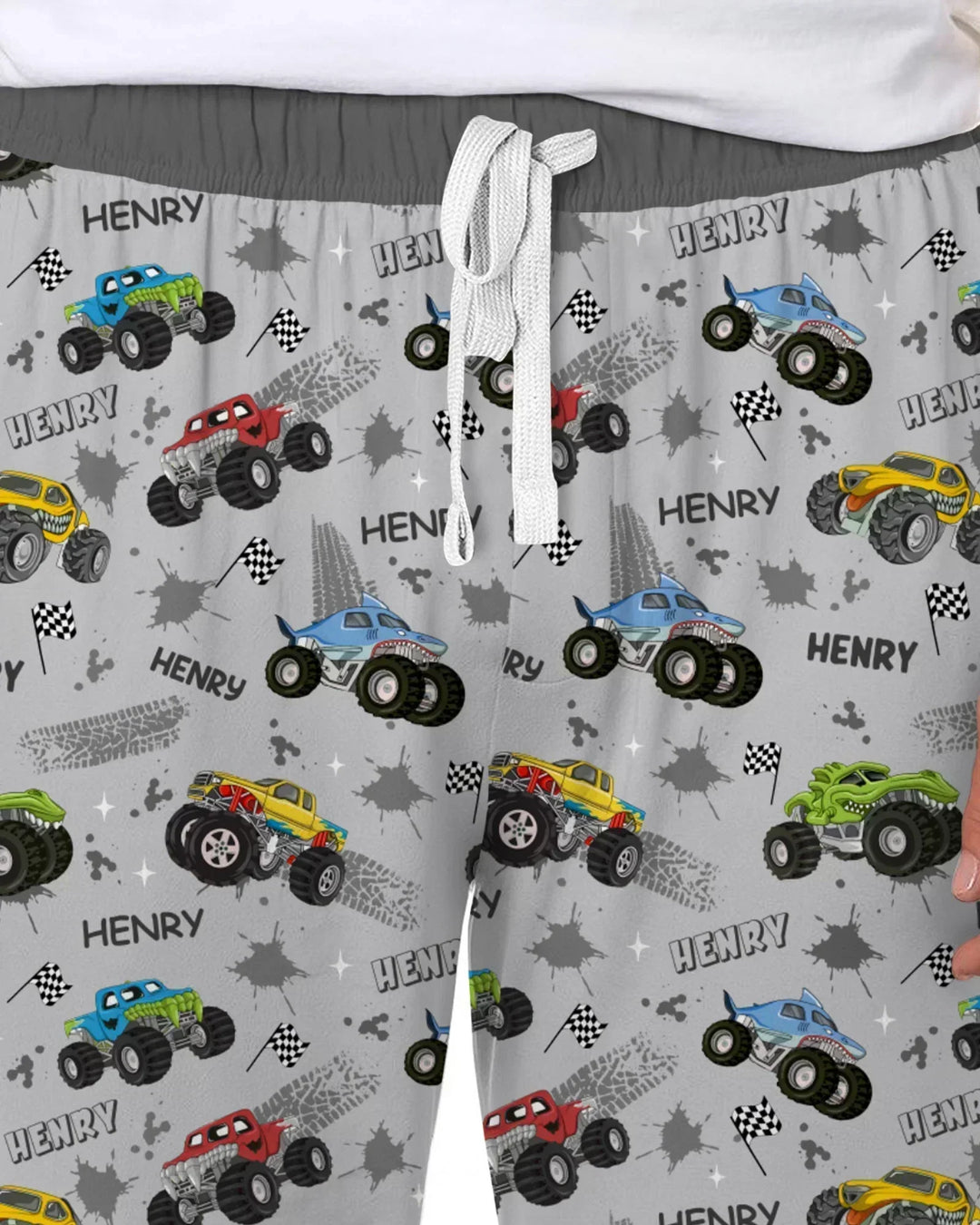 Monster Truck Dirt Jam Custom Name Daddy & Me Matching Bamboo Men's Pajama Set