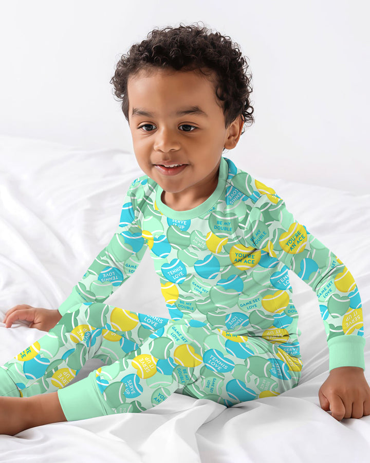 Tennis Candy Family Matching Bamboo Two Piece Long Sleeve Pajama Set