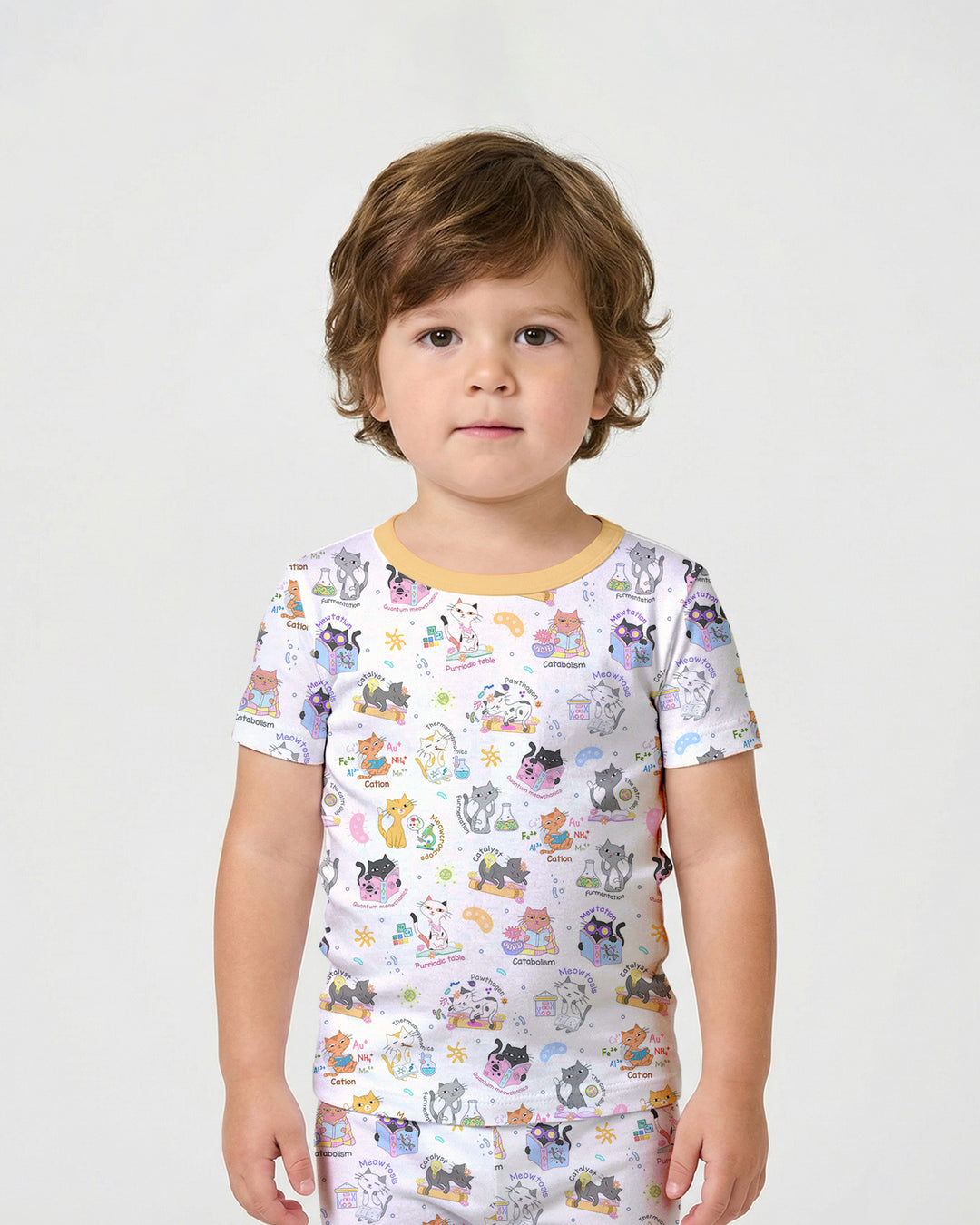 Funny Cat Love Scientist Bamboo Two Piece Short Sleeve Shorts Pajama Set
