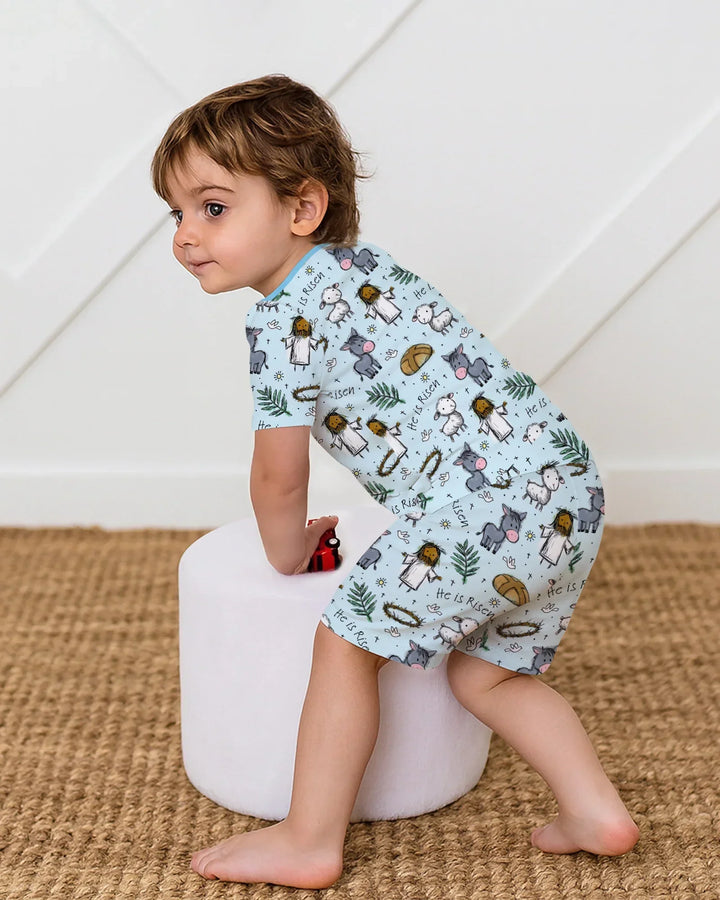 He Is Risen Easter Family Matching Bamboo Two Piece Short Sleeve Shorts Pajama Set