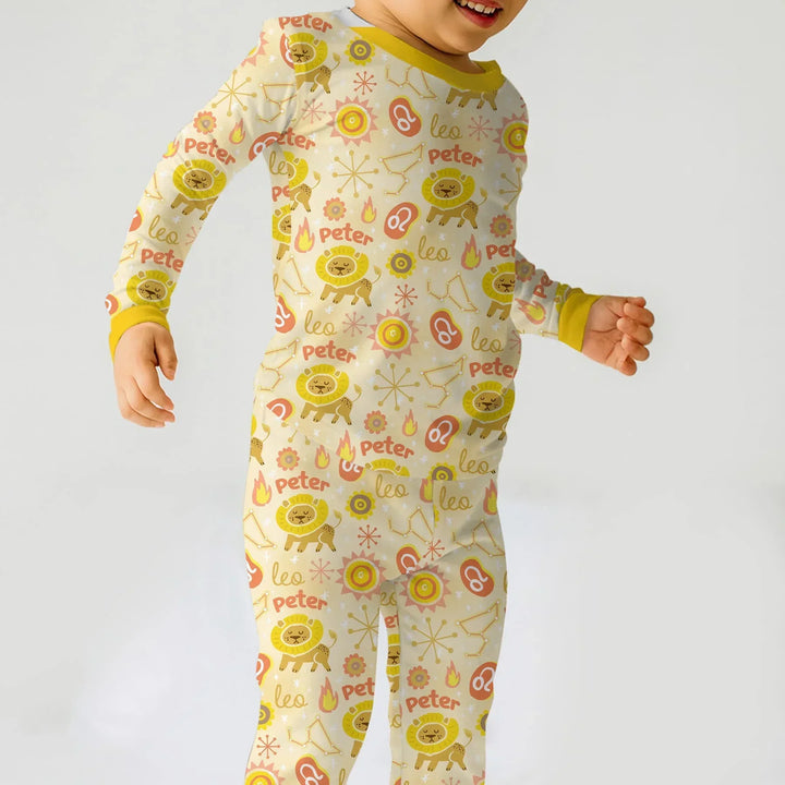 Custom Name Zodiac Leo Bamboo Two Piece Long Sleeve Pajama Set