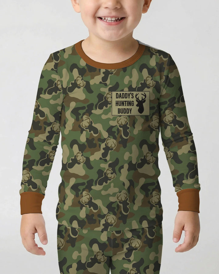 Embroidered Matching With Hunting Dad Bamboo Two Piece Long Sleeve Pajama Set