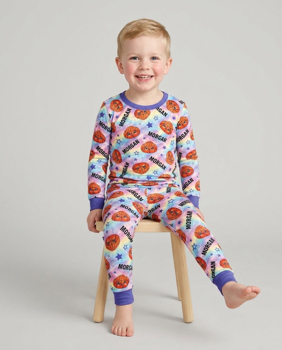 Personalized Sports Dumpling Custom Name Bamboo Two Piece Long Sleeve Pajama Set