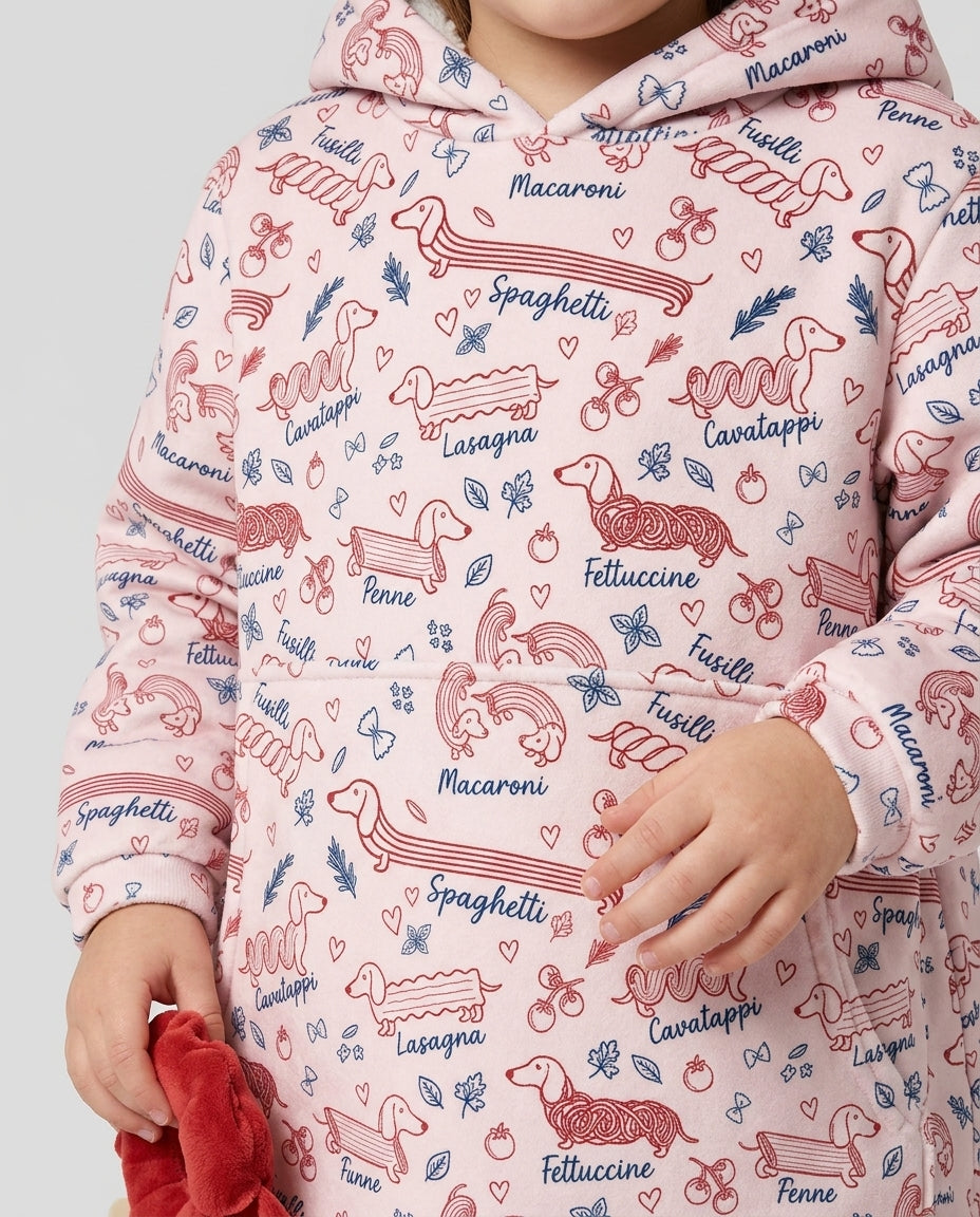 Funny Dachshund Pasta Pups Blanket Hoodie