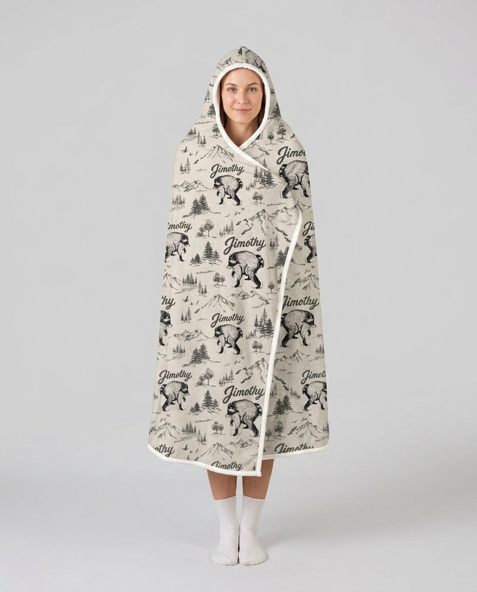 Vintage Jimothy Racoon Family Matching Bamboo Wearable Hooded Blanket
