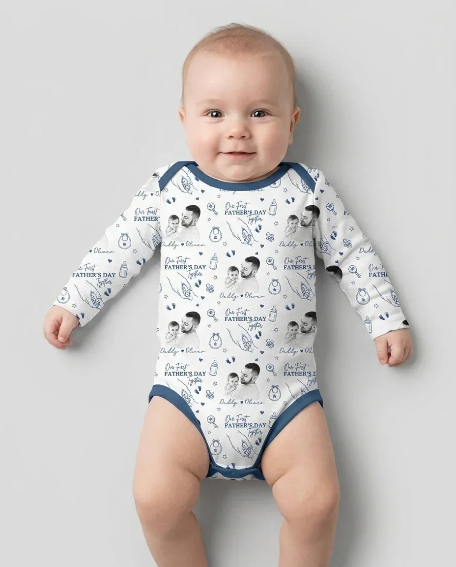 Custom Photo Our First Father's Day Together Bamboo Bodysuit