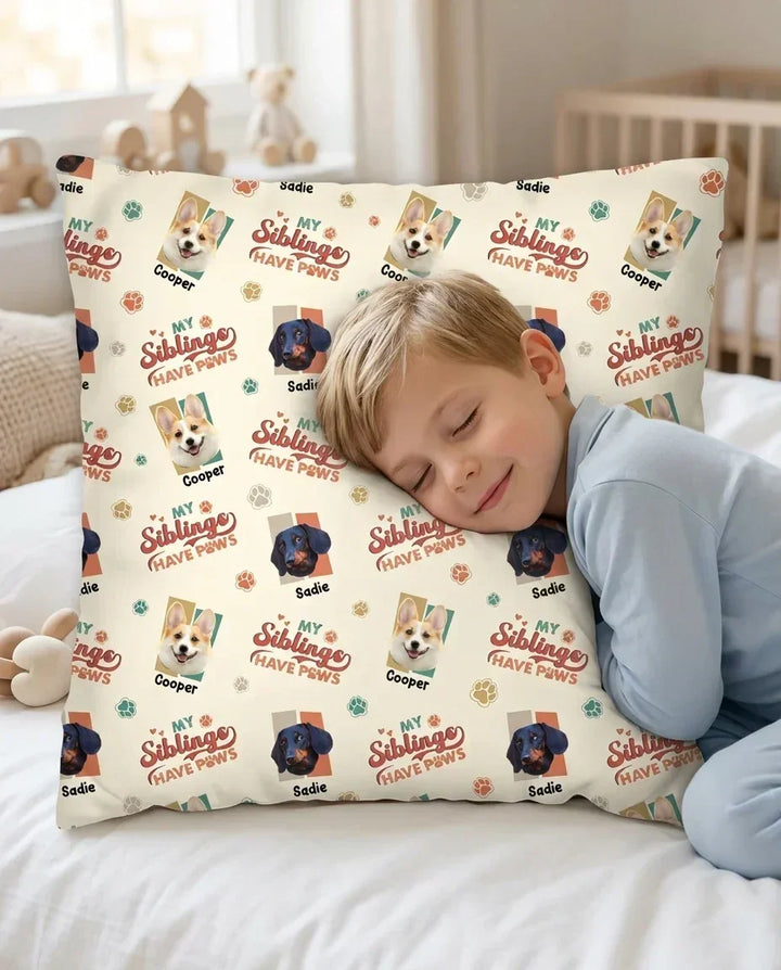 Custom Dog Photos "My Siblings Have Paws" Bamboo Pillow Case