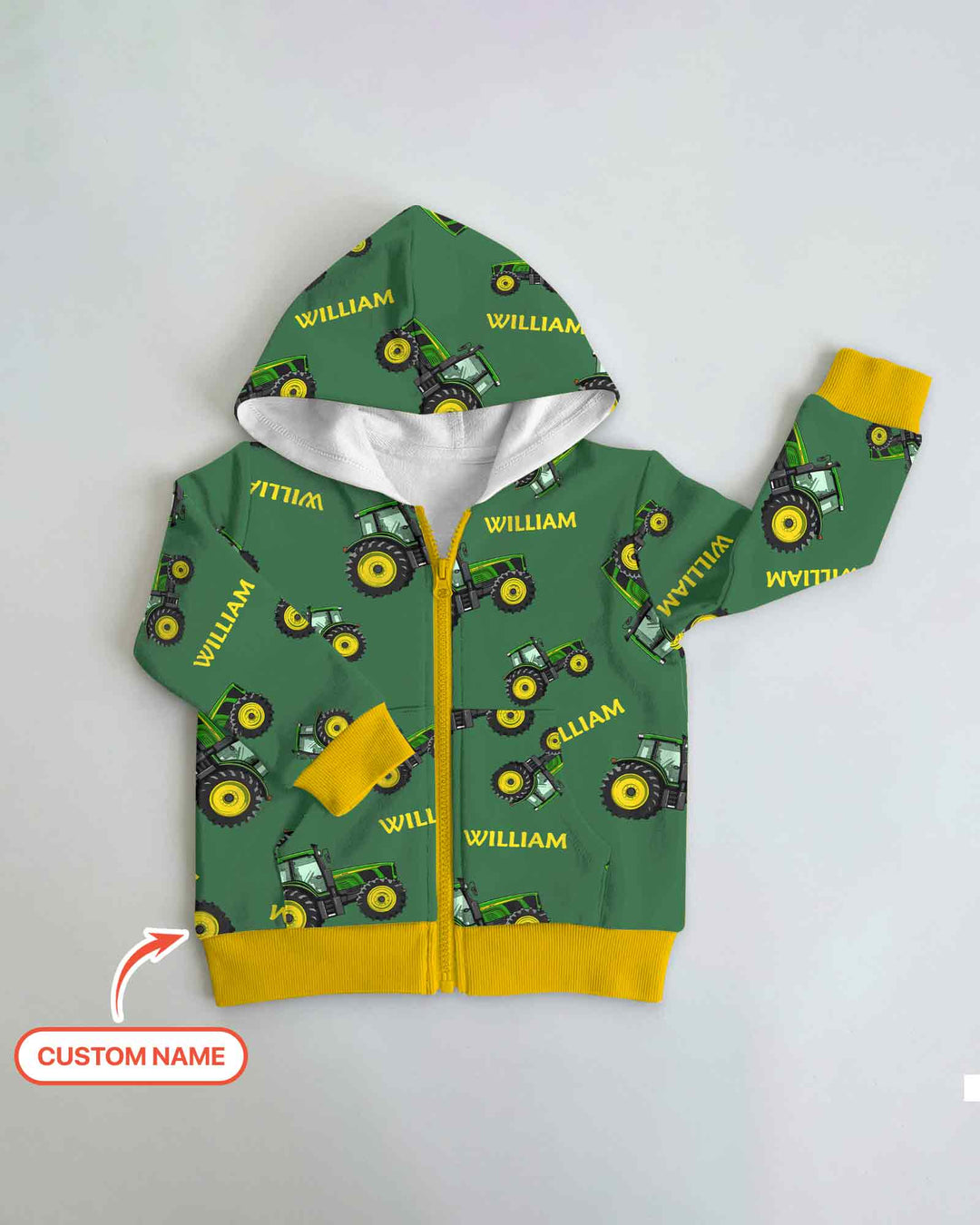 Custom Name Green Tractors Matching Daddy & Me Bamboo Zip Hoodie