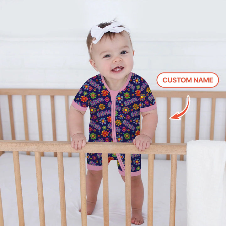 Custom Name Rainbow Hippie Flowers Bamboo Shorty Zippy