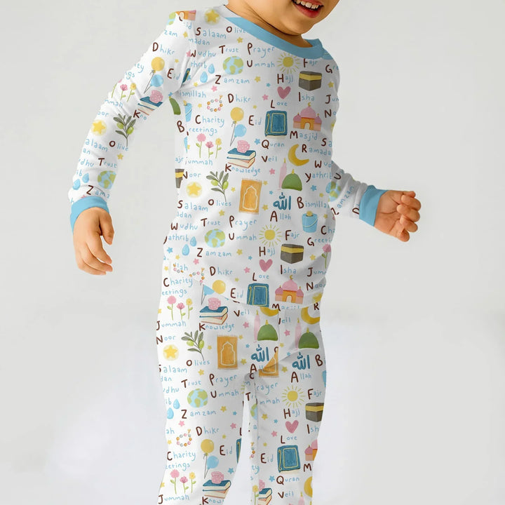 Islamic Alphabet Bamboo Two Piece Long Sleeve Pajama Set