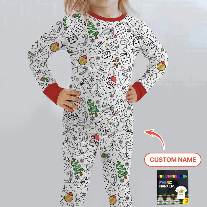 Joyful Doodle Christmas Colorable Bamboo Two Piece Long Sleeve Pajama Set