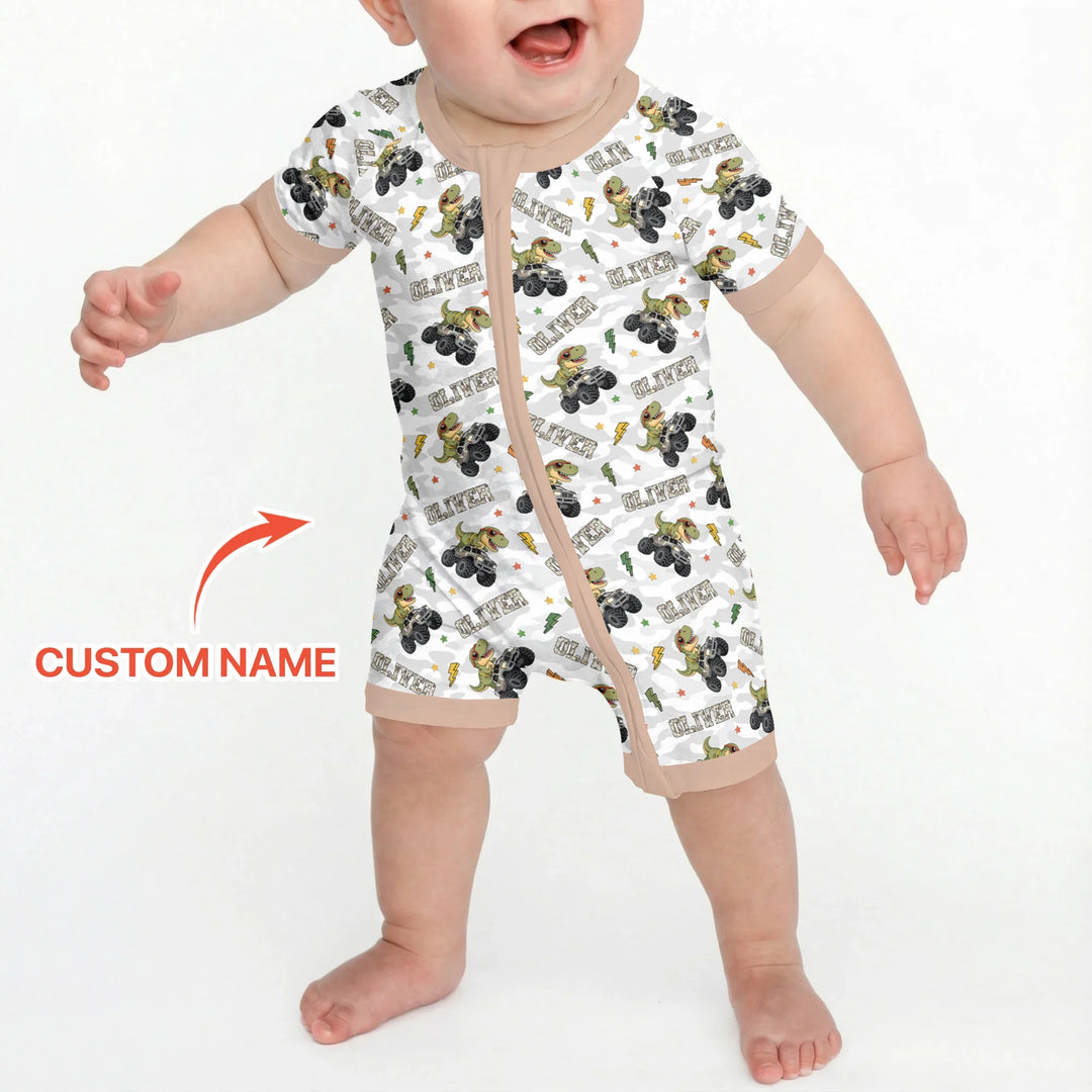 Custom Name Camo Trucker Dino Bamboo Shorty Zippy