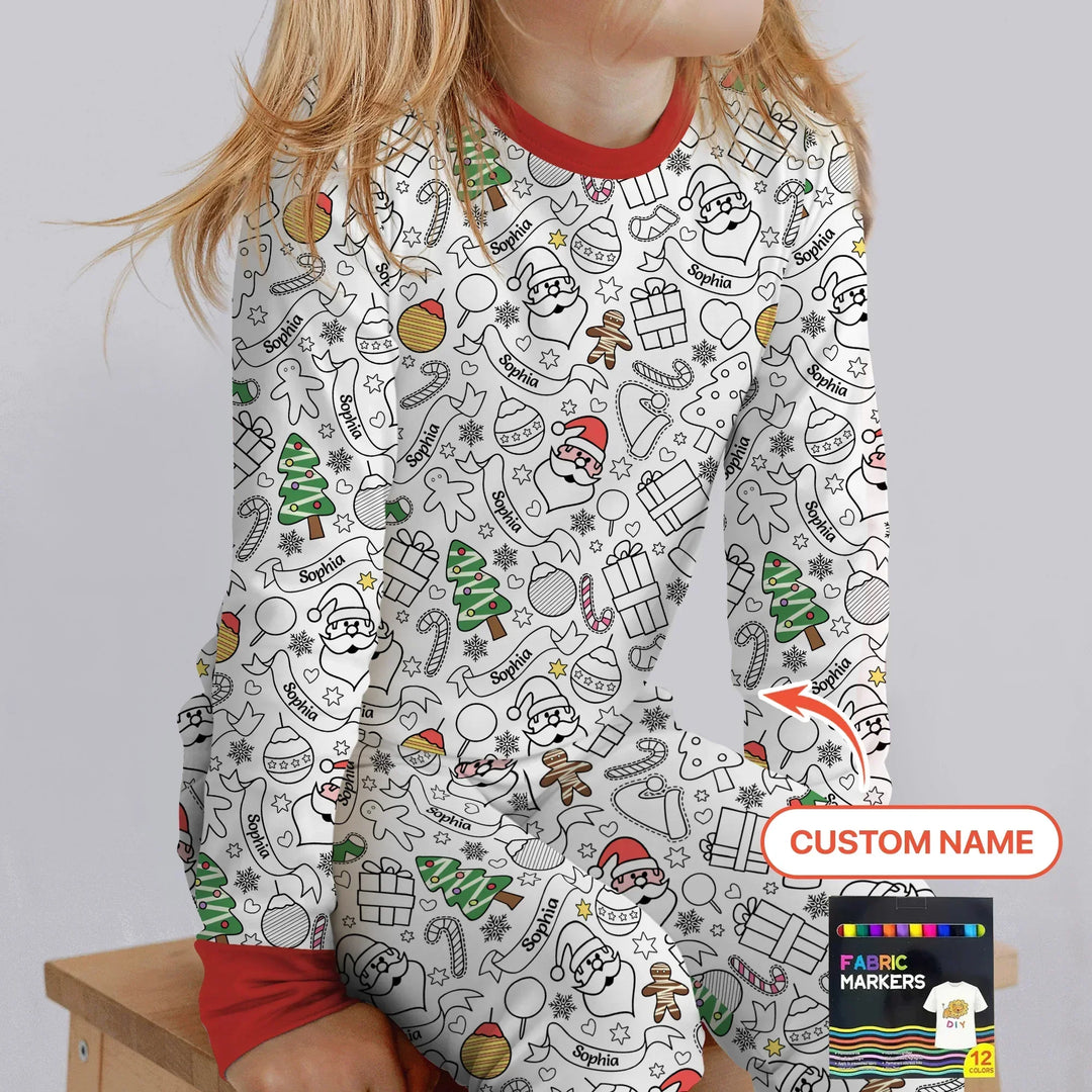 Joyful Doodle Christmas Colorable Bamboo Two Piece Long Sleeve Pajama Set