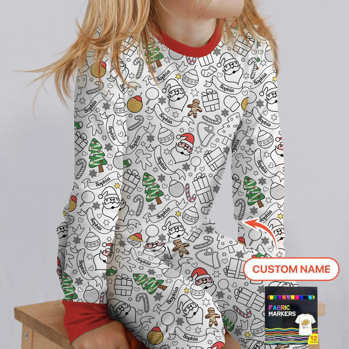 Joyful Doodle Christmas Colorable Bamboo Two Piece Long Sleeve Pajama Set