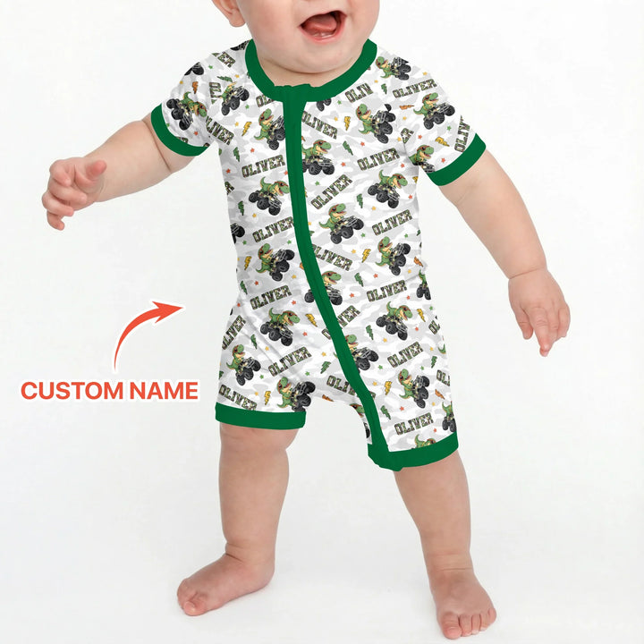 Custom Name Camo Trucker Dino Bamboo Shorty Zippy