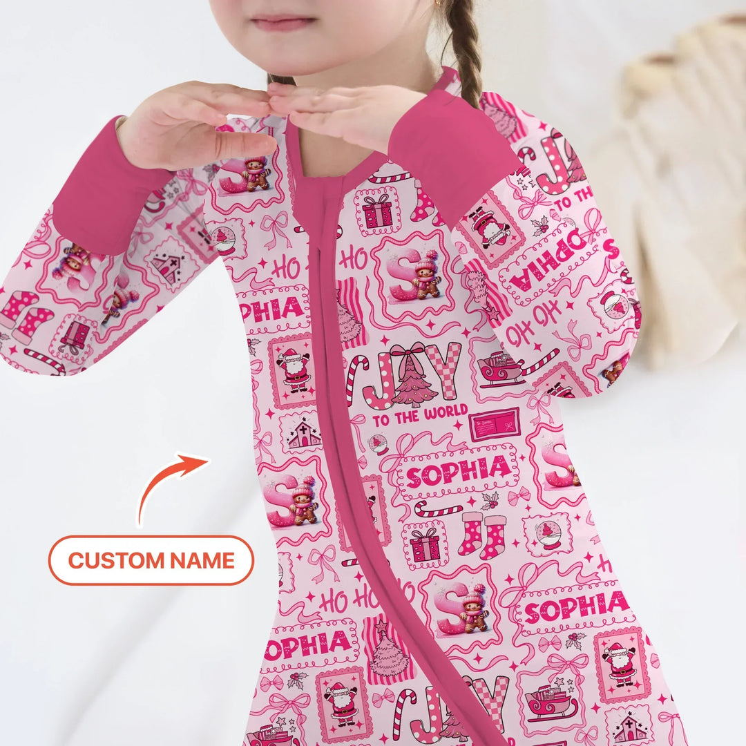 Custom Name Preppy Pink Christmas Convertible Zippy , Custom Name Preppy Pink Christmas Convertible Zippy - 0-3M
