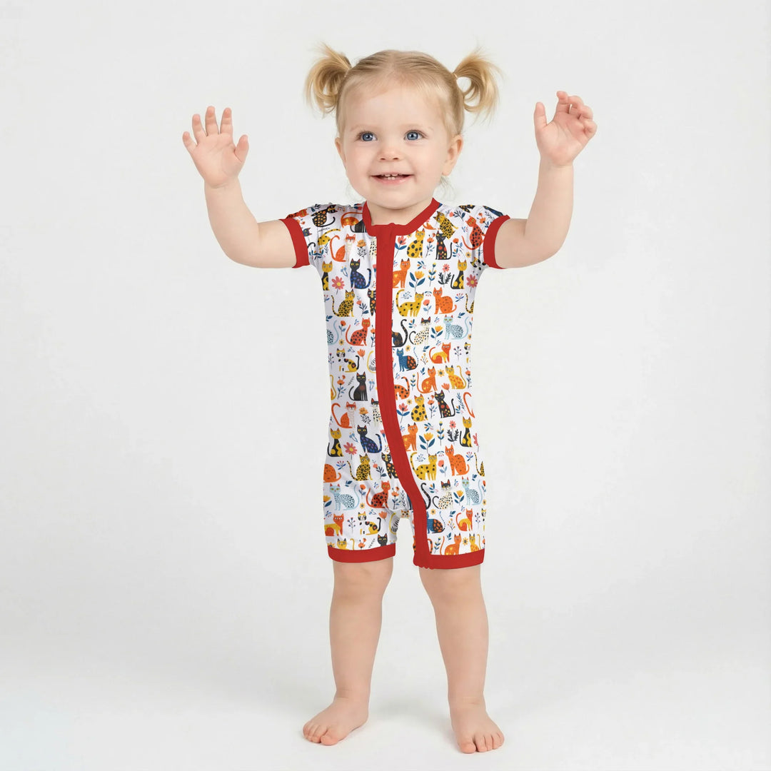 Whimsy Woodland Cats Bamboo Shorty Zippy