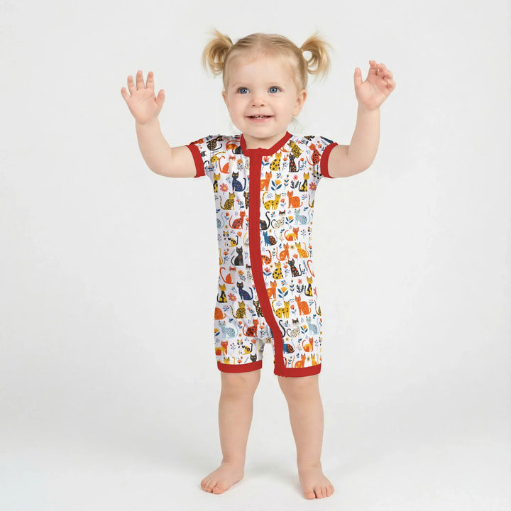 Whimsy Woodland Cats Bamboo Shorty Zippy