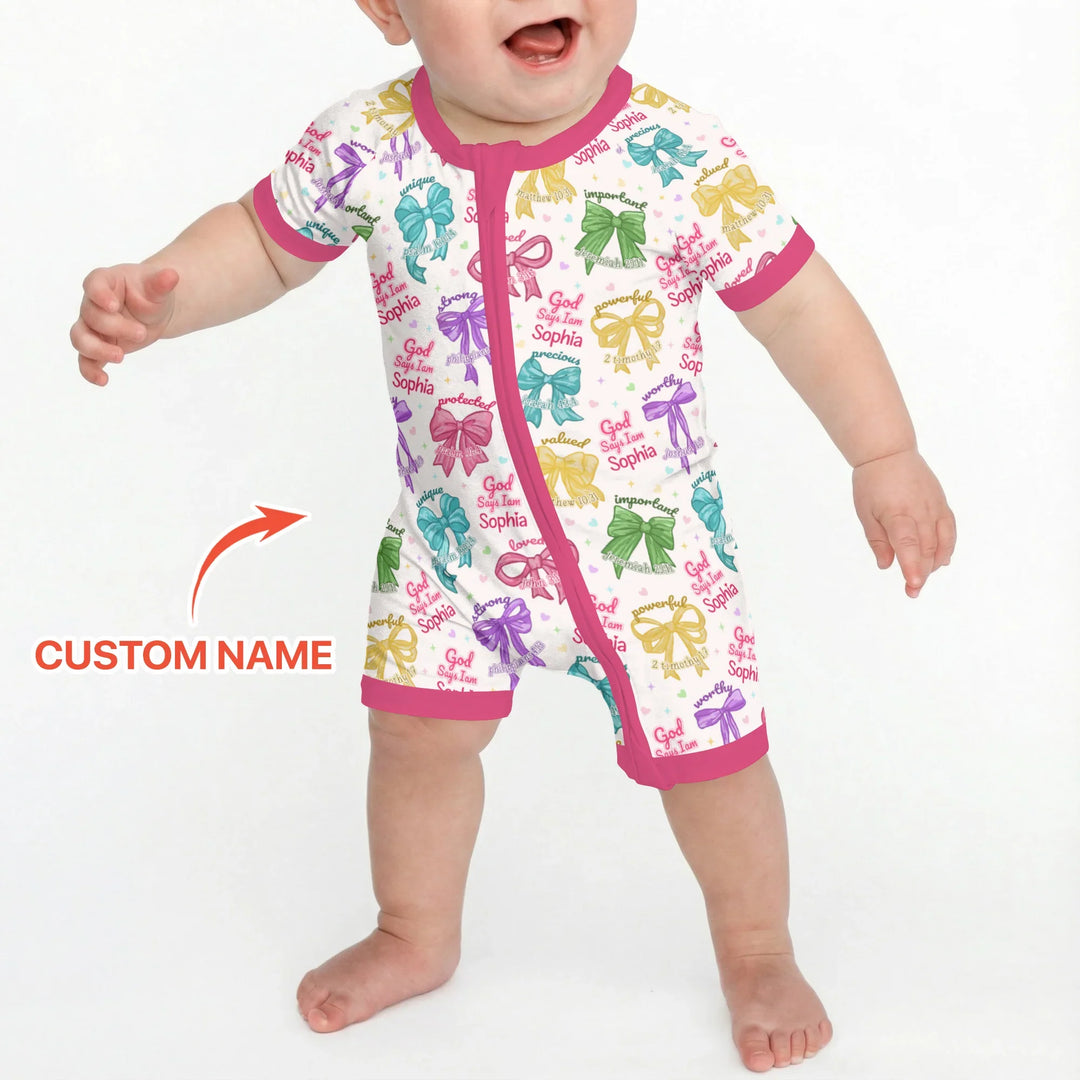 God Says I Am Bow Blessings Custom Name Bamboo Shorty Zippy