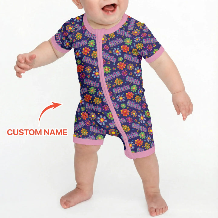 Custom Name Rainbow Hippie Flowers Bamboo Shorty Zippy