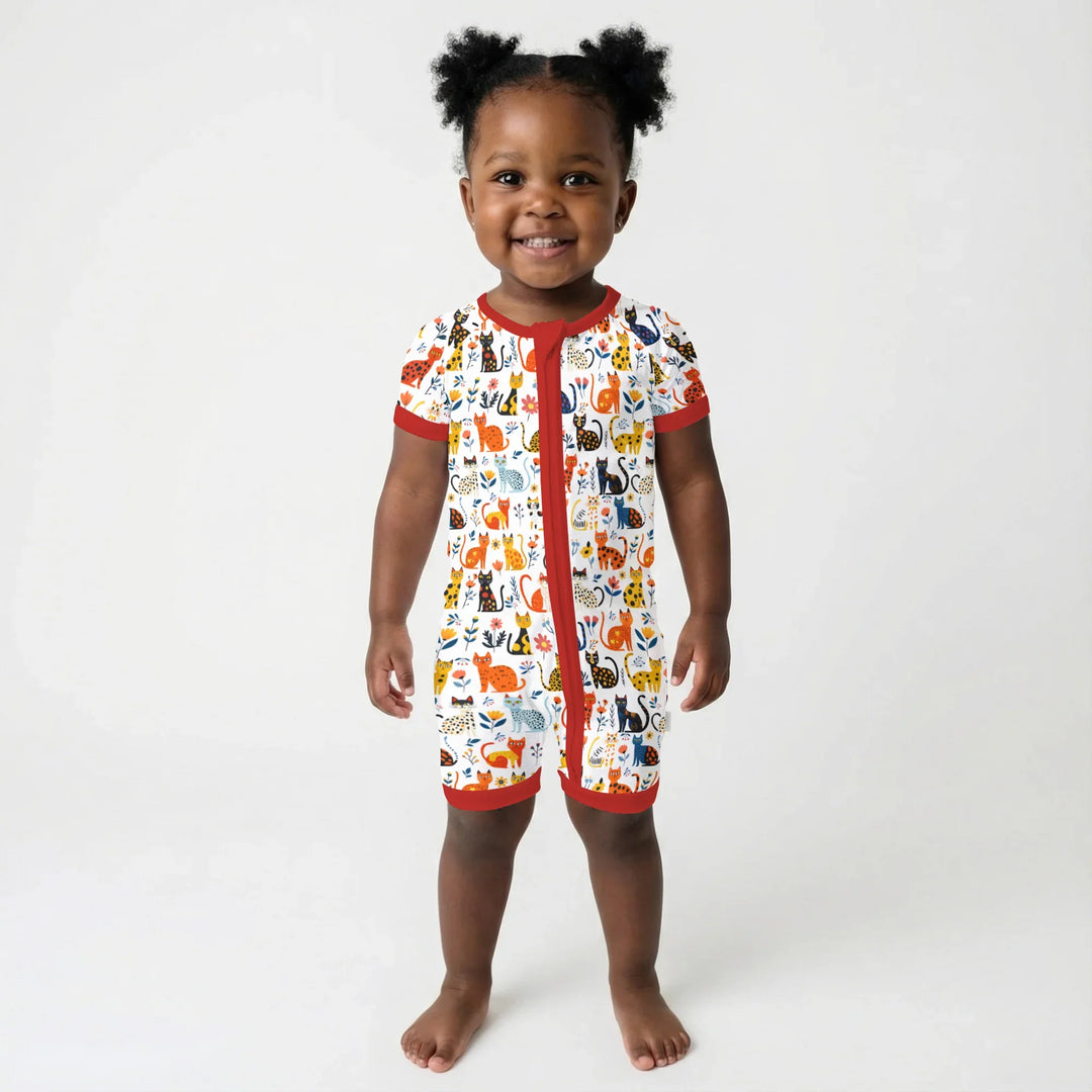 Whimsy Woodland Cats Bamboo Shorty Zippy
