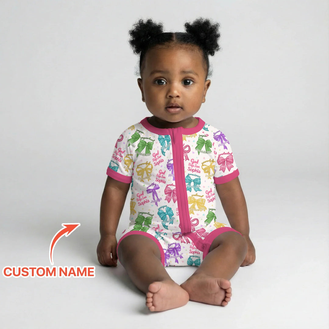 God Says I Am Bow Blessings Custom Name Bamboo Shorty Zippy