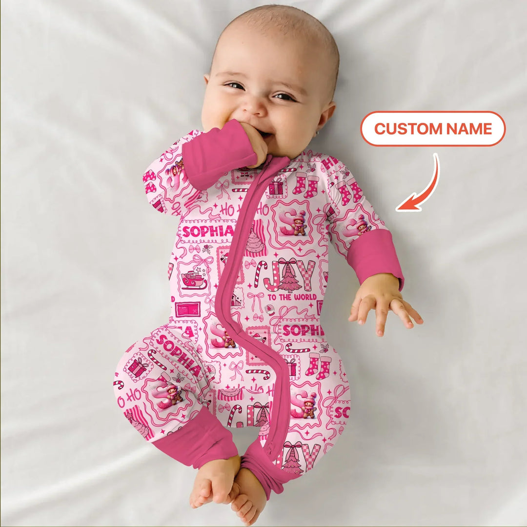 Custom Name Preppy Pink Christmas Convertible Zippy , Custom Name Preppy Pink Christmas Convertible Zippy - 0-3M