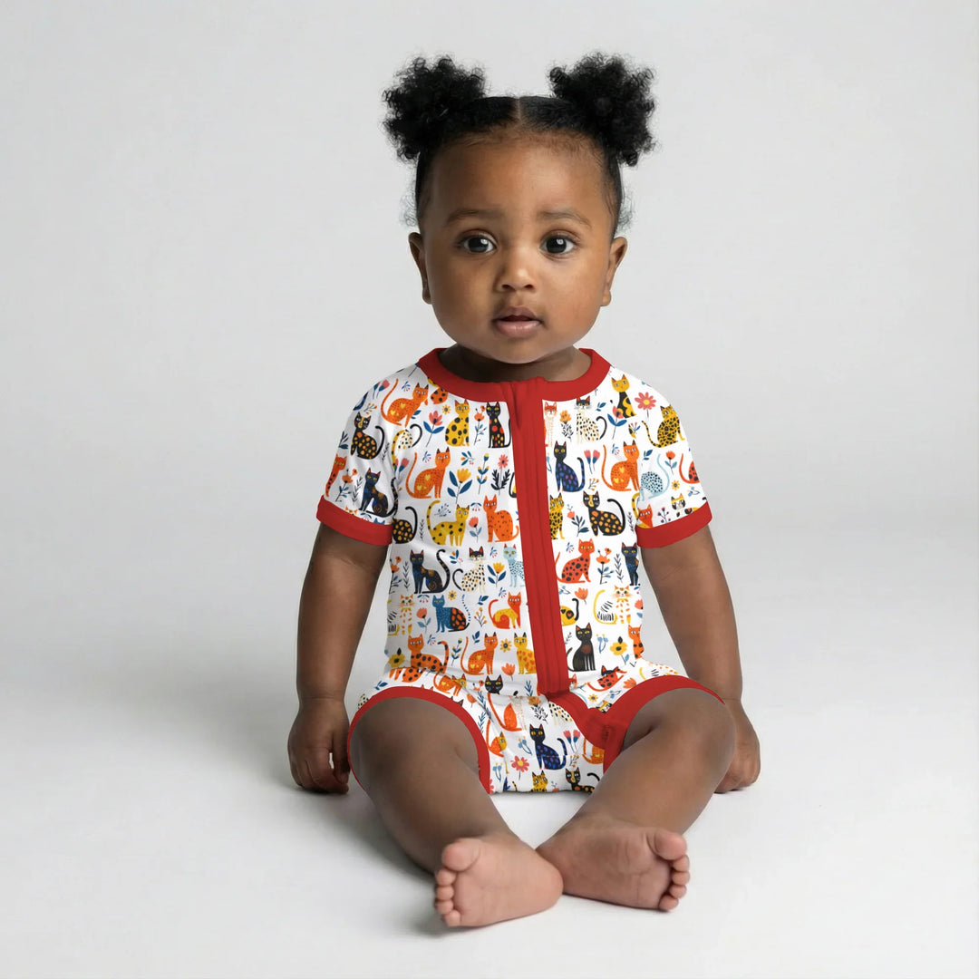 Whimsy Woodland Cats Bamboo Shorty Zippy