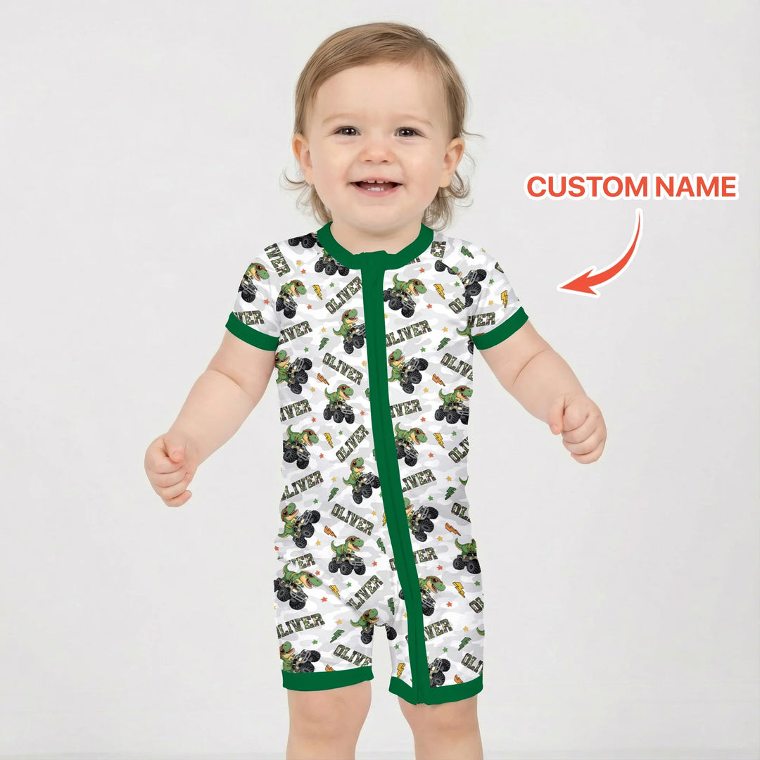 Custom Name Camo Trucker Dino Bamboo Shorty Zippy